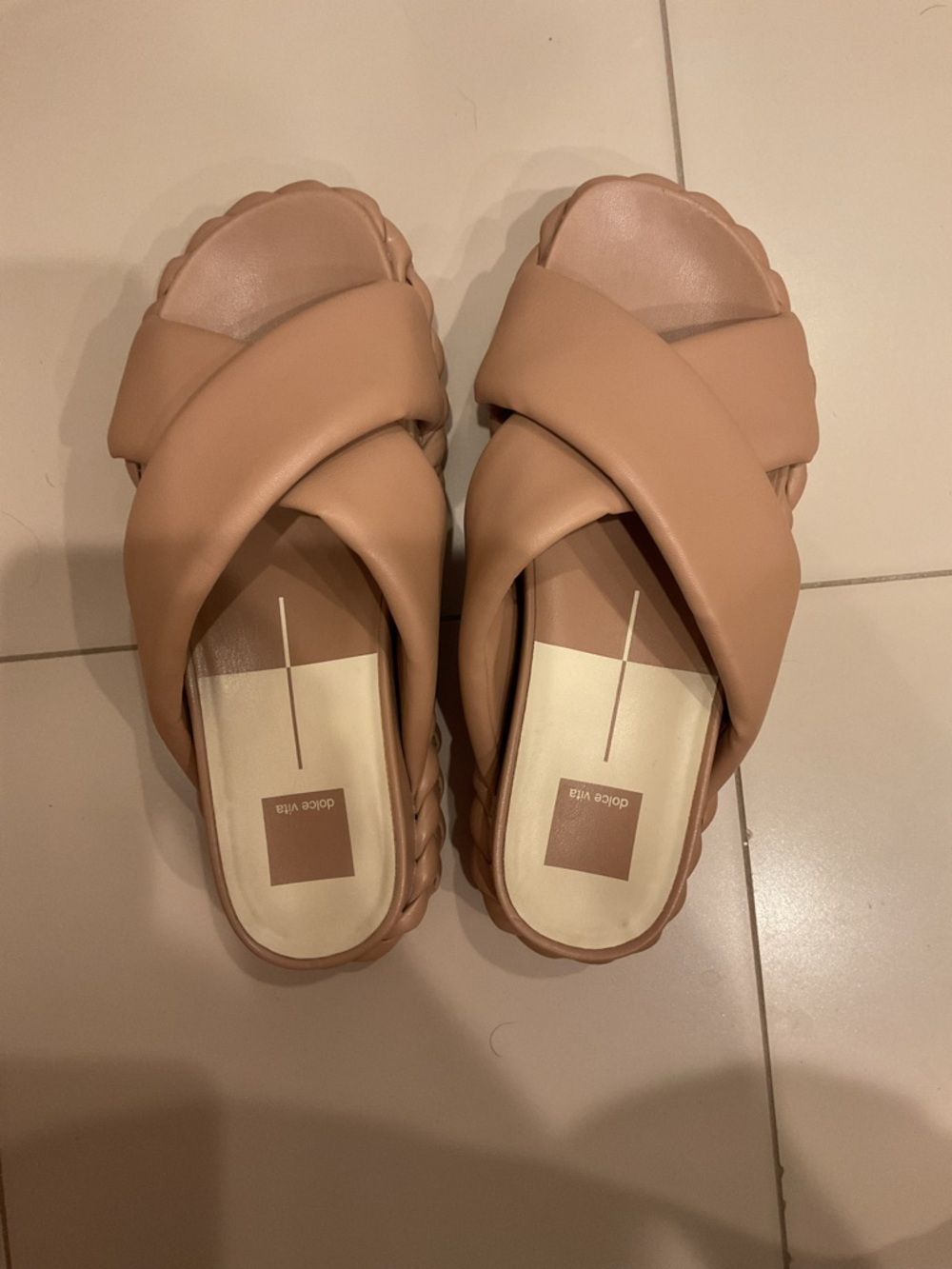 Dolce Vita Tan Crisscross Padded Slide Mules